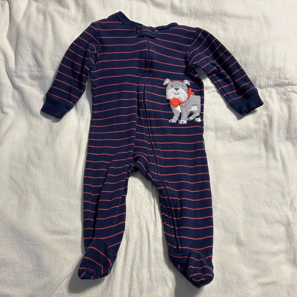 Carter's Blue‎ and Red Striped Footie Dog Pajamas